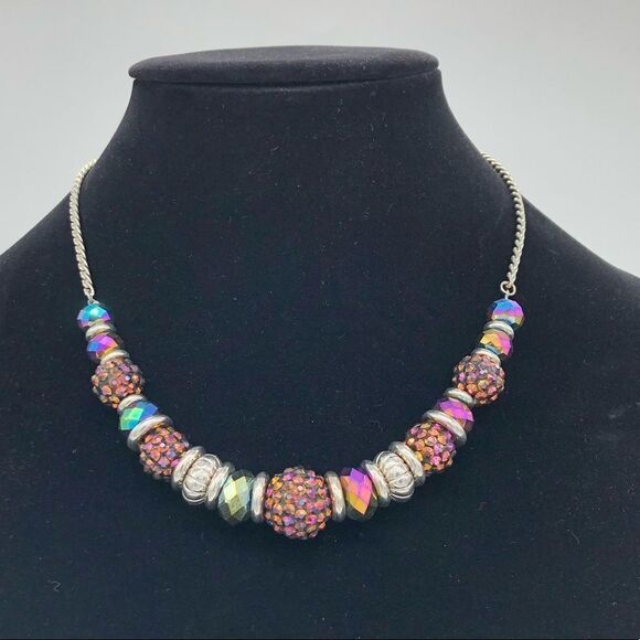 Multicolored Metal Beads on Silver tone Chain - Picture 2 of 2